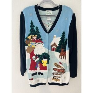 Quacker Factory Christmas Sweater 1X Button Cardigan